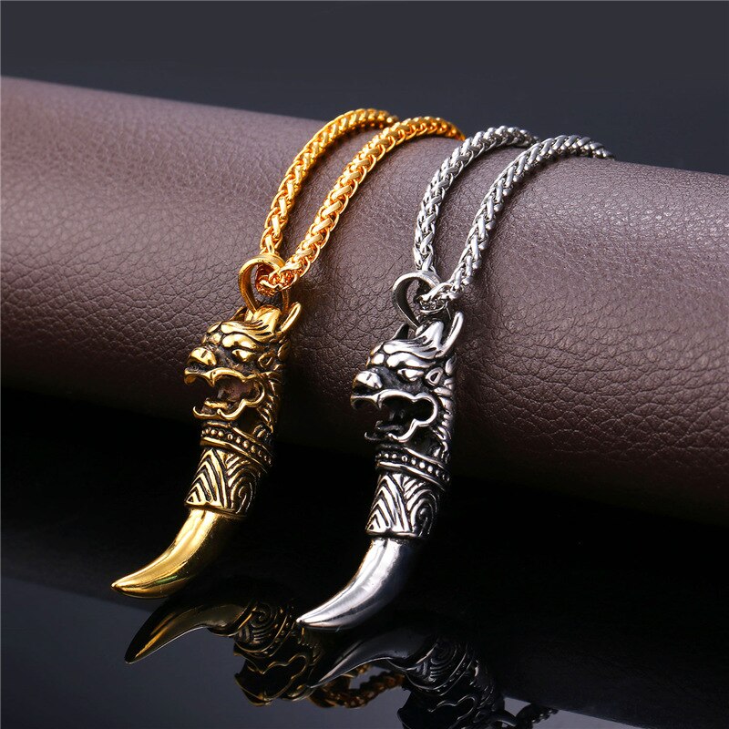 Starlord retro punk varg tand hänge halsband rostfritt stål/guld färg drakhuvud berlock amulett herr smycken  gp1907