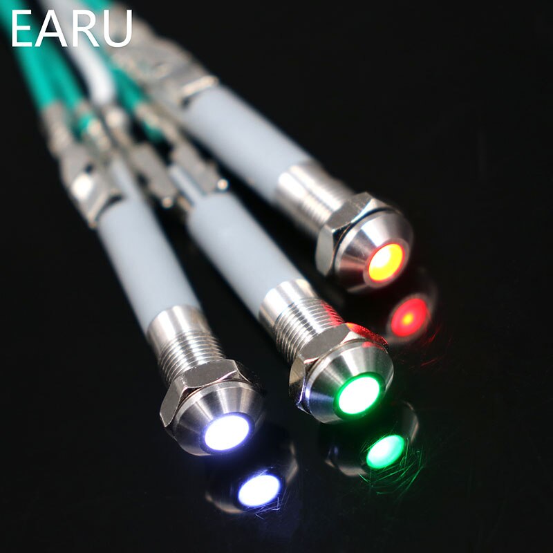 Waterproof IP67 6mm LED Metal Indicator Light Signal Lamp 3V 5V 6V 9V 12V 24V 110V 220v Red Yellow Blue Green White Pilot Seal