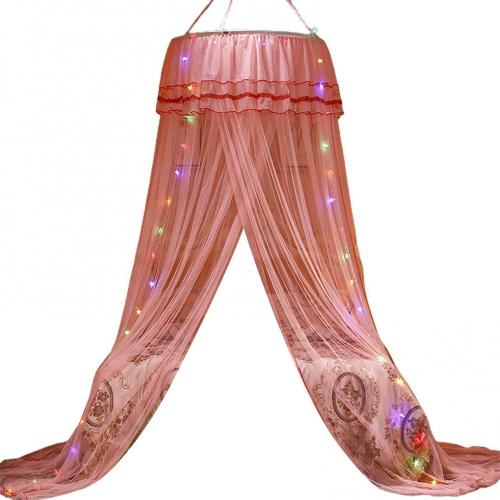 Ruffle Dome Ceiling Mosquito Net Princess Mesh Canopy Dust-proof Children&#39;s Bedroom Decor Free to install floor mosquito nets: Pink