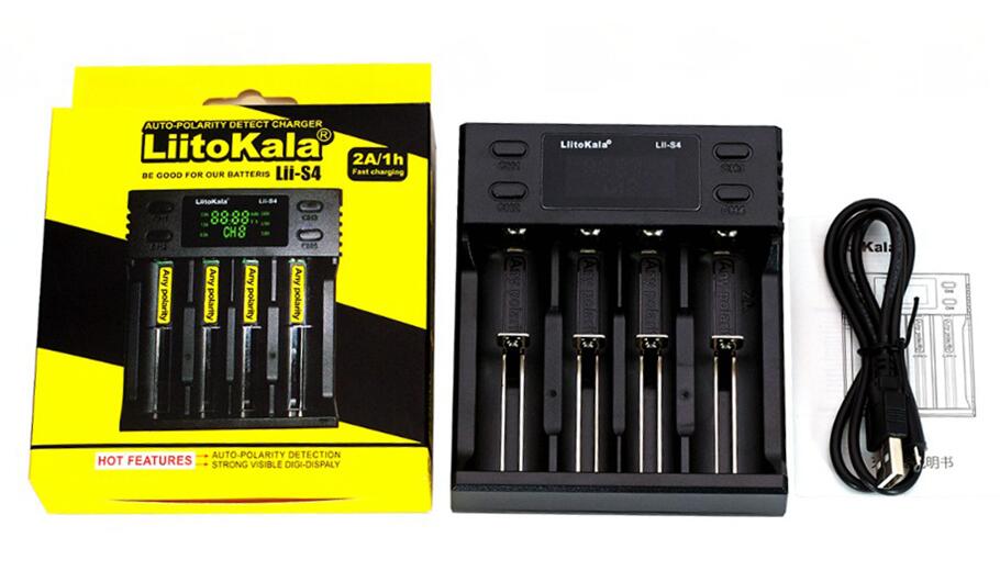 Liitokala lii -s2 lii -s4 caricabatteria, ricarica 18650 3.7v 18350 26650 21700 14500 batteria al litio nimh: Caricabatterie lii -s4