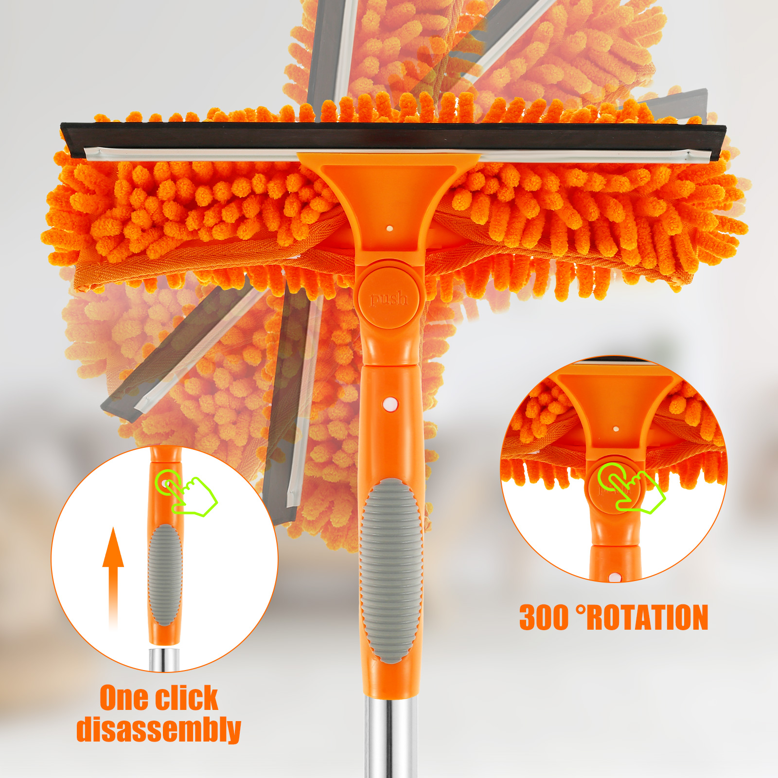 Extendable Window Cleaner Tools Set 180° Rotatable Long Handle Window Mop Household Squeegee Wiper Dust Cleaner Brush