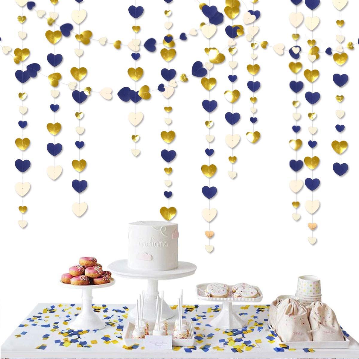 Guirnaldas de papel dorado y plateado azul marino real, suministros de decoración de pared para de cumpleaños de bebé, boda, corazón de amor, 4M: Blue Gold