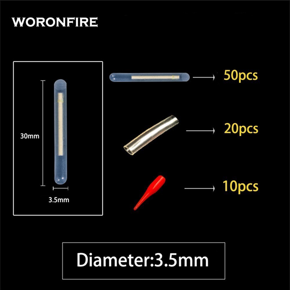 30 st /50 st 4.5*37mm fiskeflöte fluorescerande ljussticka ljus nattflöte spö ljus mörk glöd stick eldflugor för fiske: 3.5 mm 50 st