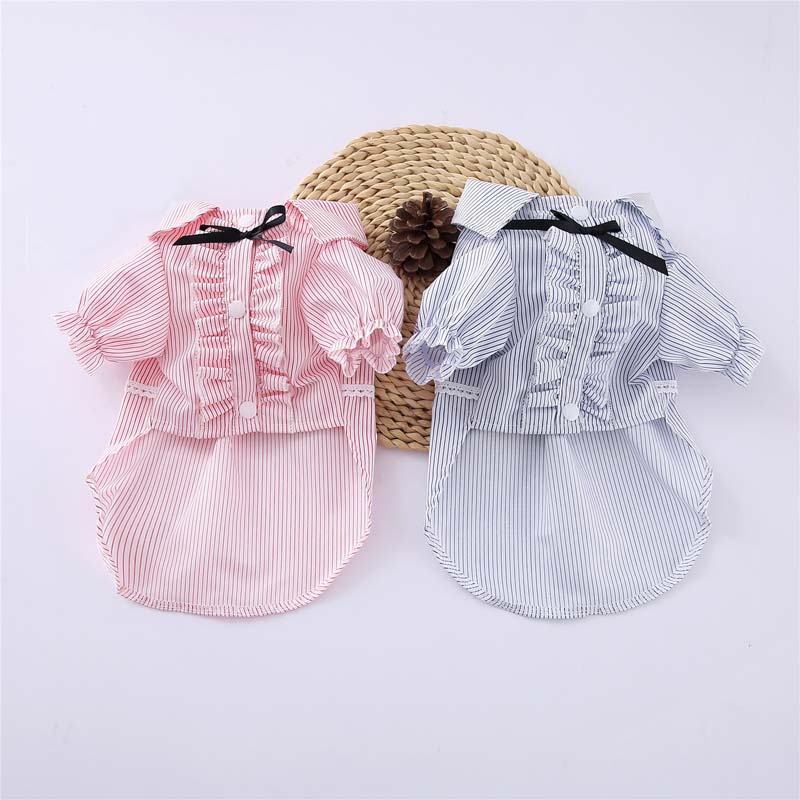 MISS DOGGY vêtements chien chiot pour femmes | Vêtements à rayures de Style occidental pour animaux de compagnie, costume de chat à grille t-shirts manteaux d'été pour chiens 10E
