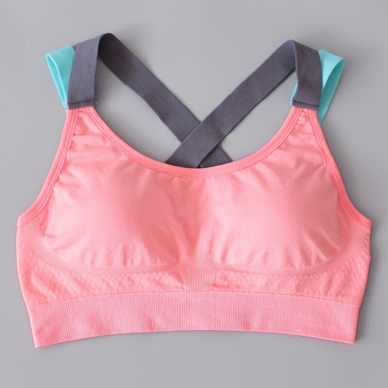 Fitness Women Sport Bra Sport Shirt Running Gym Yoga Top Sports Bra Shockproof Cross Strap Back Push Up Workout Bra: Pink / L