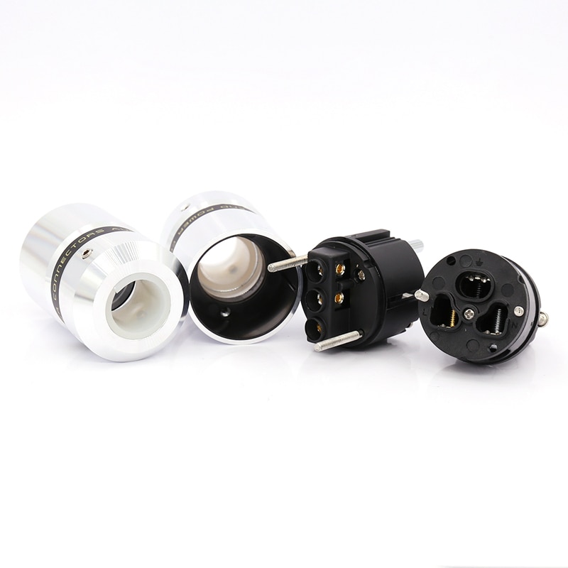 Viborg Schuko Power Plug IEC Connector - Rhodium Plated - DIY Hi-Fi Power Cable