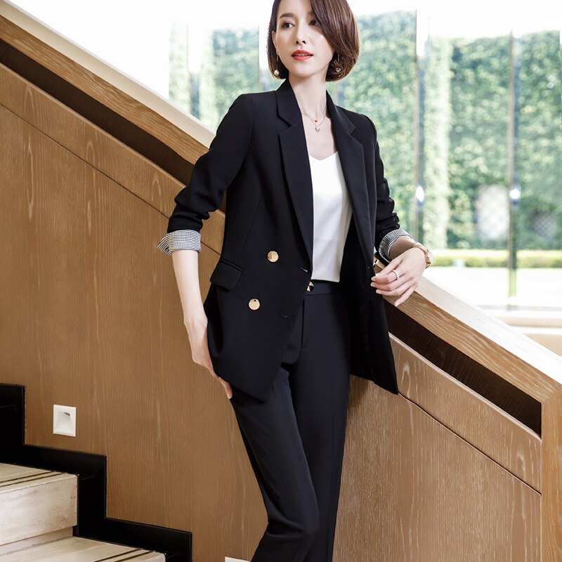 Lenshin Double boutonnage contraste manches Blazer en vrac haute-rue décontracté Style veste bureau dame manteau usure