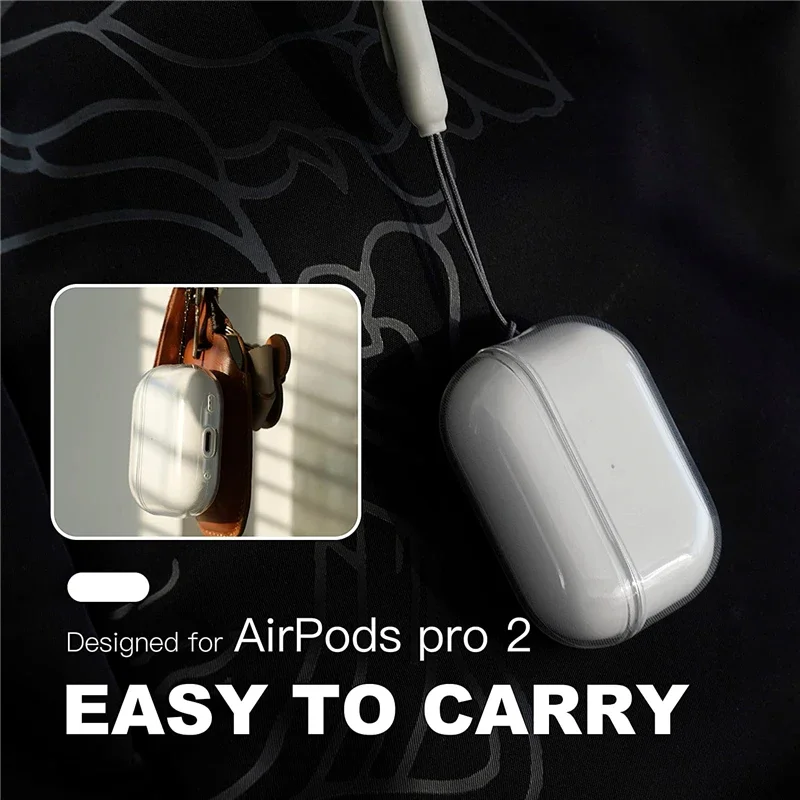Doorzichtig zacht TPU-oortelefoonhoesje met draagkoord voor Airpods Pro 2 2022, 2e generatie Air Pods 4 2024, 3 2 1 3e 4e generatie cover