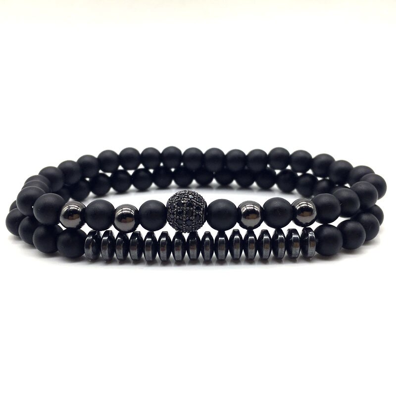 Mode 2 Stks/set Disco Armband Mannen Handgemaakte Pave Cz 6Mm Matte Bead Strand Armband Voor Mannen Sieraden: 4