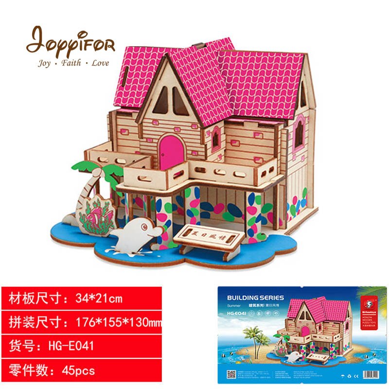 3D Mode Garden room Double storey House PuzzlesEducation Toy Model Building Wooden 3D Children's toy