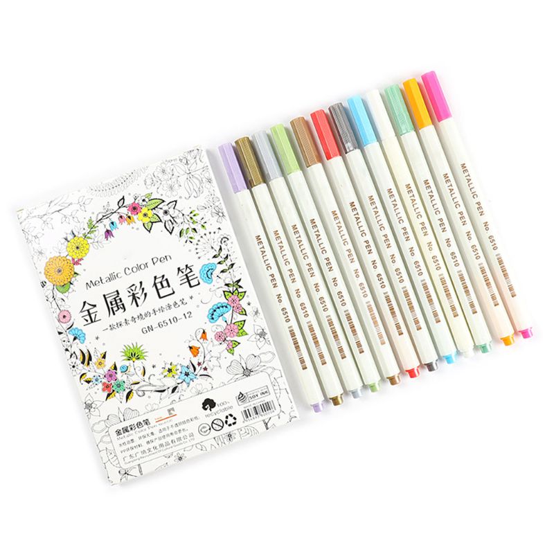 10/12/15/20/30 Colors Metallic Micron Pen Detailed Metal Paint Maker DIY Album Paper Drawing School Art Supplies: 12 Colors
