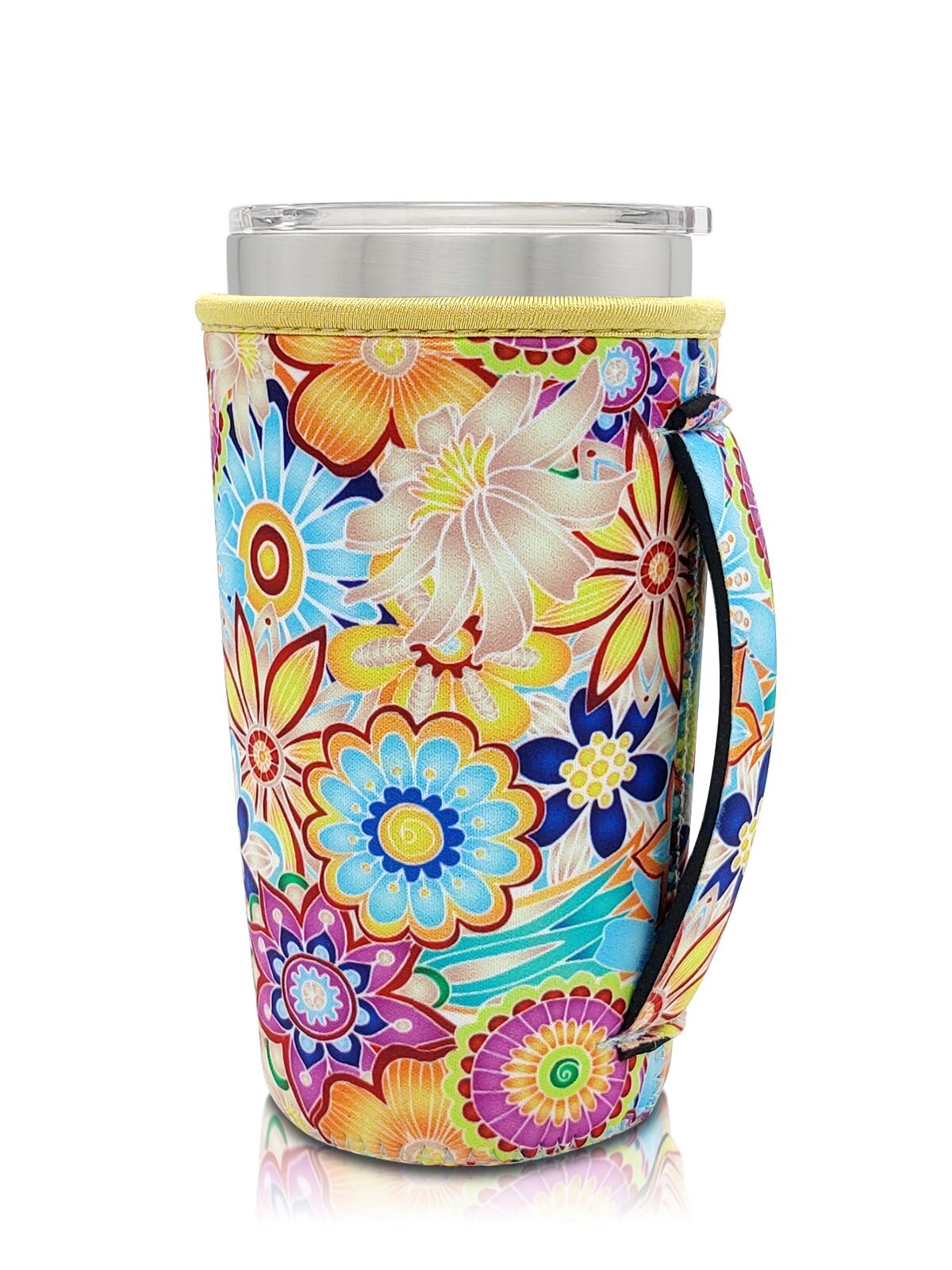 Reusable Iced Coffee Cup Sleeve Neoprene Insulated Sleeves Cup Cover Holder Idea for 20oz Tumbler Cup: Bright Floral