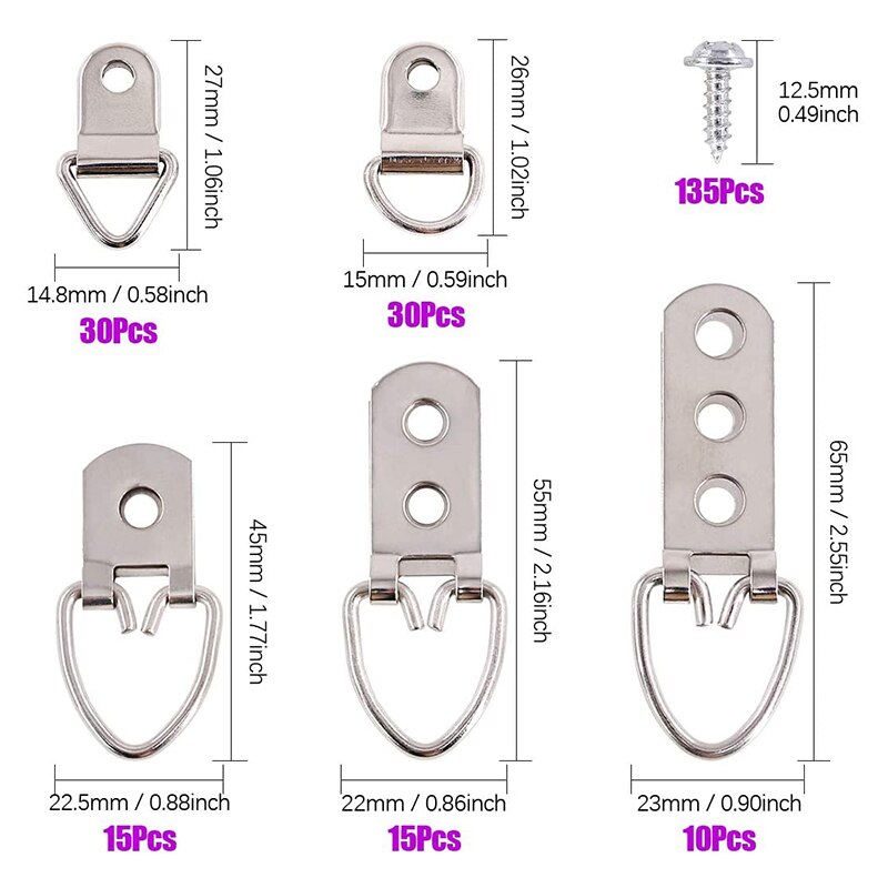 415pcs Photo Picture Frame Hanging Heavy Duty Assorted Picture Hangers Kit with Screws for Home Photo Wall Wall Mounting