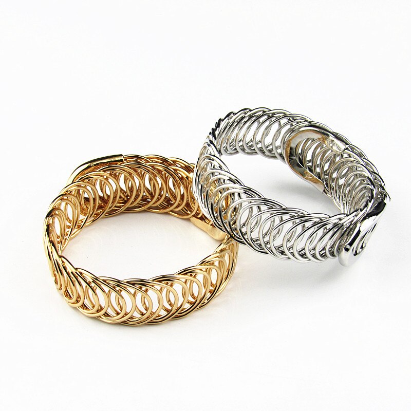 Punk Bohemia Adjustable Wrap Women Bracelet Femme Gold Silver Color Bangles Metal Luxury Spring Cuff Bracelet On Hand