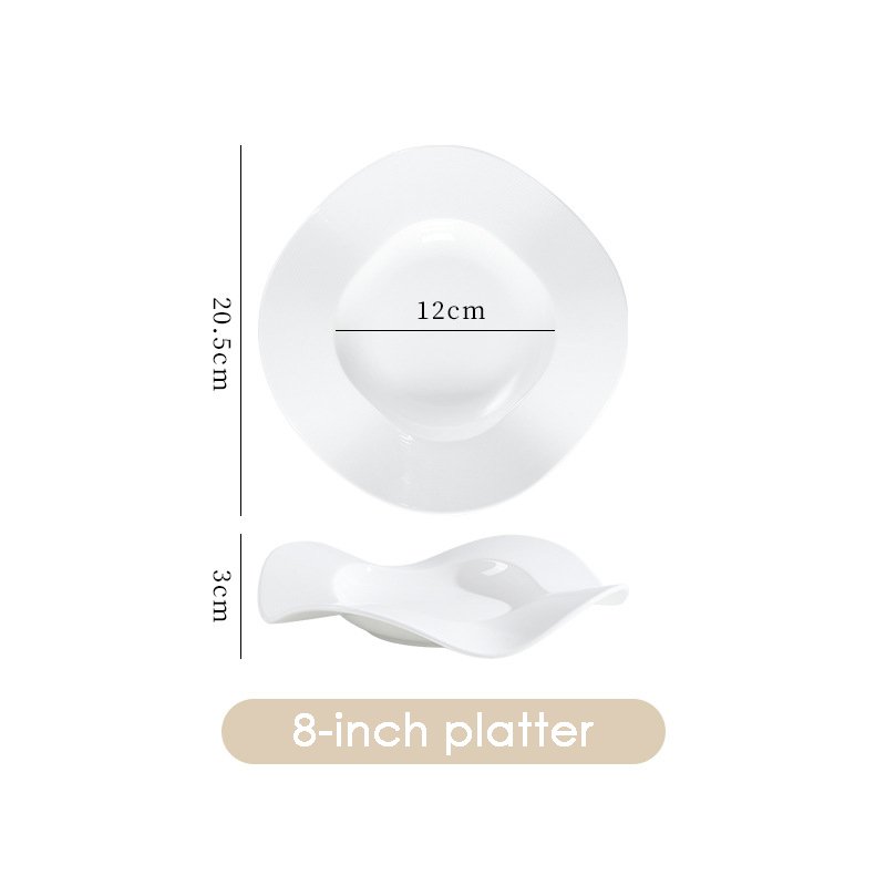 White Ceramic Tableware Set of Plates Salad Plates for Food Luminarc Large Plate Kitchen Bowls Glass Blue Salad Bowl Dishes Bar: 8inchwavyplatter