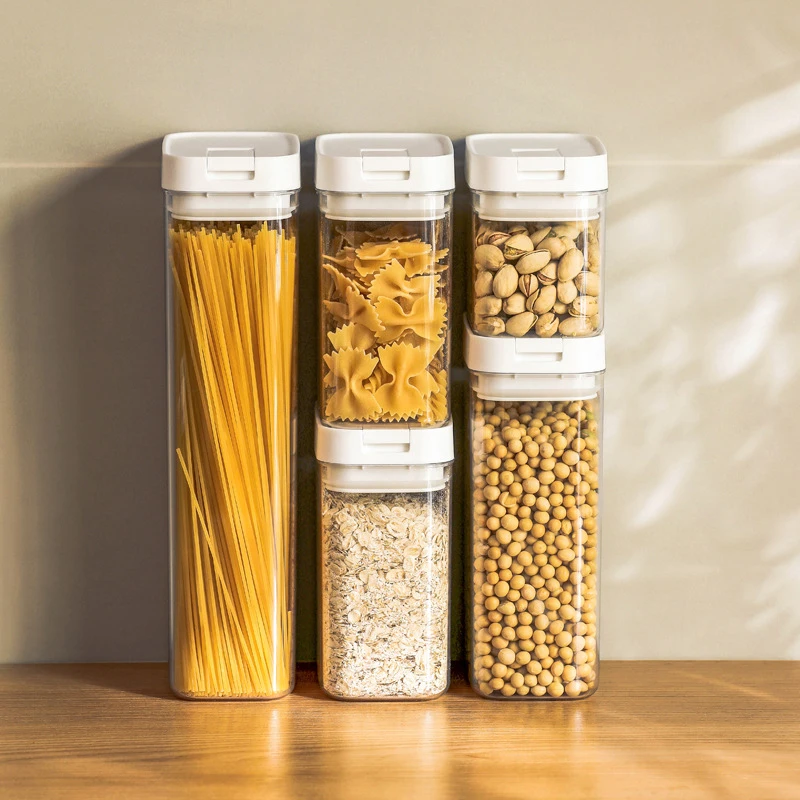 Pastaförvaringslåda genomskinlig plast spannmålstätningsbehållare spaghettiförvaringsbehållare fukttät mellanmålsburk kök mattank