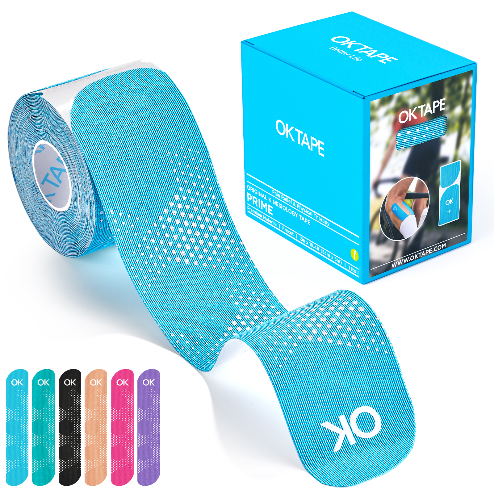 OK TAPE synthetische kinesiologietape, 20 strips, elastische atletische tape voor pijnverlichting reflecterend waterdicht, 2 "x 10" / 5 cm x 25 cm: GRIJS