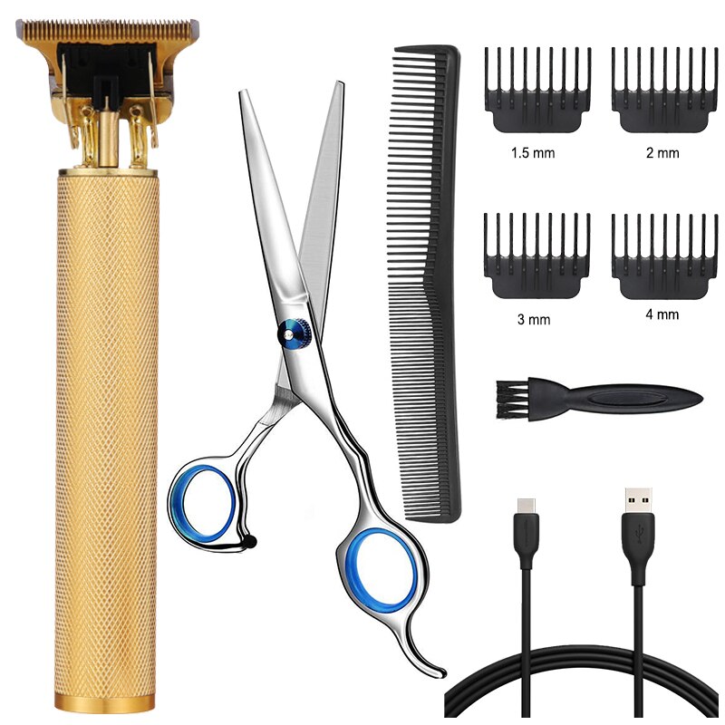 ZqZq – tondeuse à cheveux pour hommes, coupe-cheveux électrique, machine de coiffeur avec ciseaux et peigne: Gold