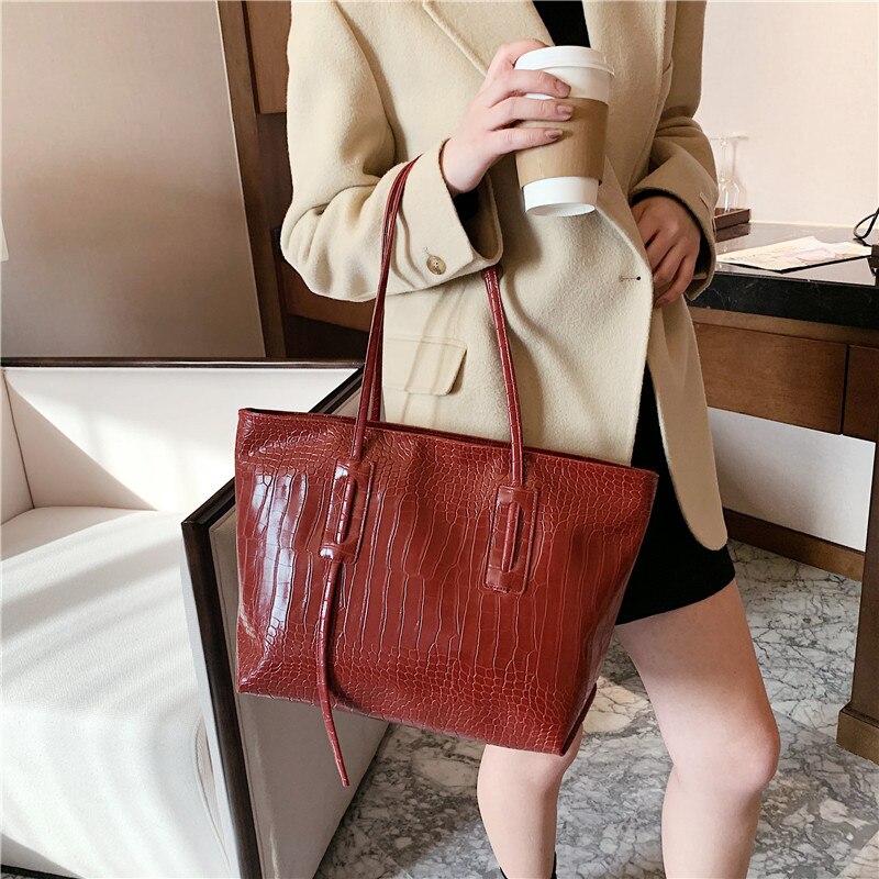 Cocodrilo de Bolsos De Mujer Red nueva rojo Ins gran capacidad Bolso grande de hombro de la de lujo de bolsos de las mujeres