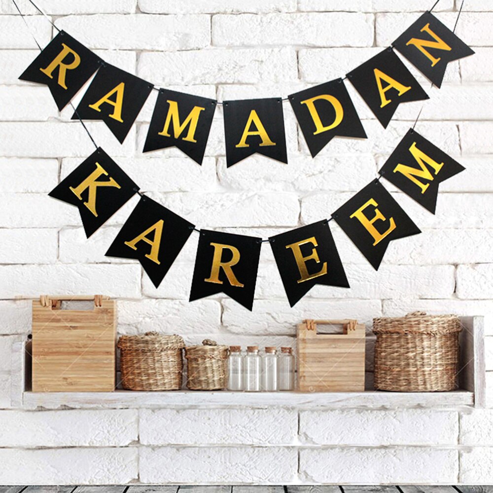 1 Set Eid Mubarak Party Decorative Banner Ramadan Kareem Letter Paper Bunting