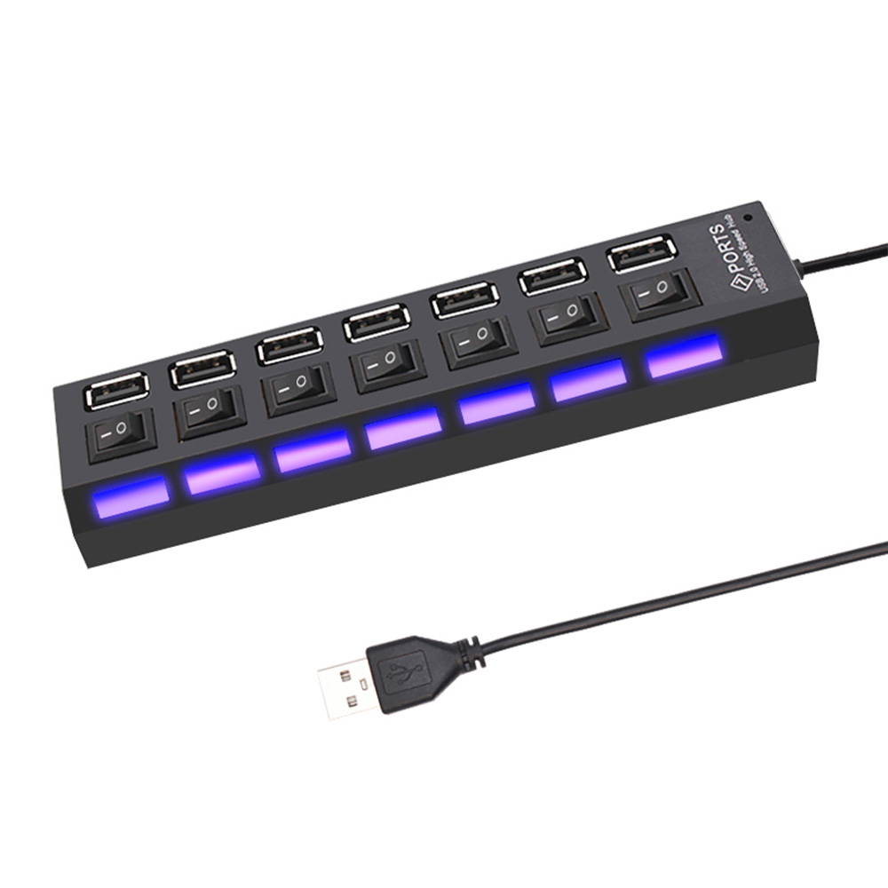 Rozdzielacz USB 7 w 1 z włącznikiem/wyłącznikiem 480 Mb/s Szybka stacja dokująca USB do laptopa PC Klawiatura Mysz: BRĄZOWA