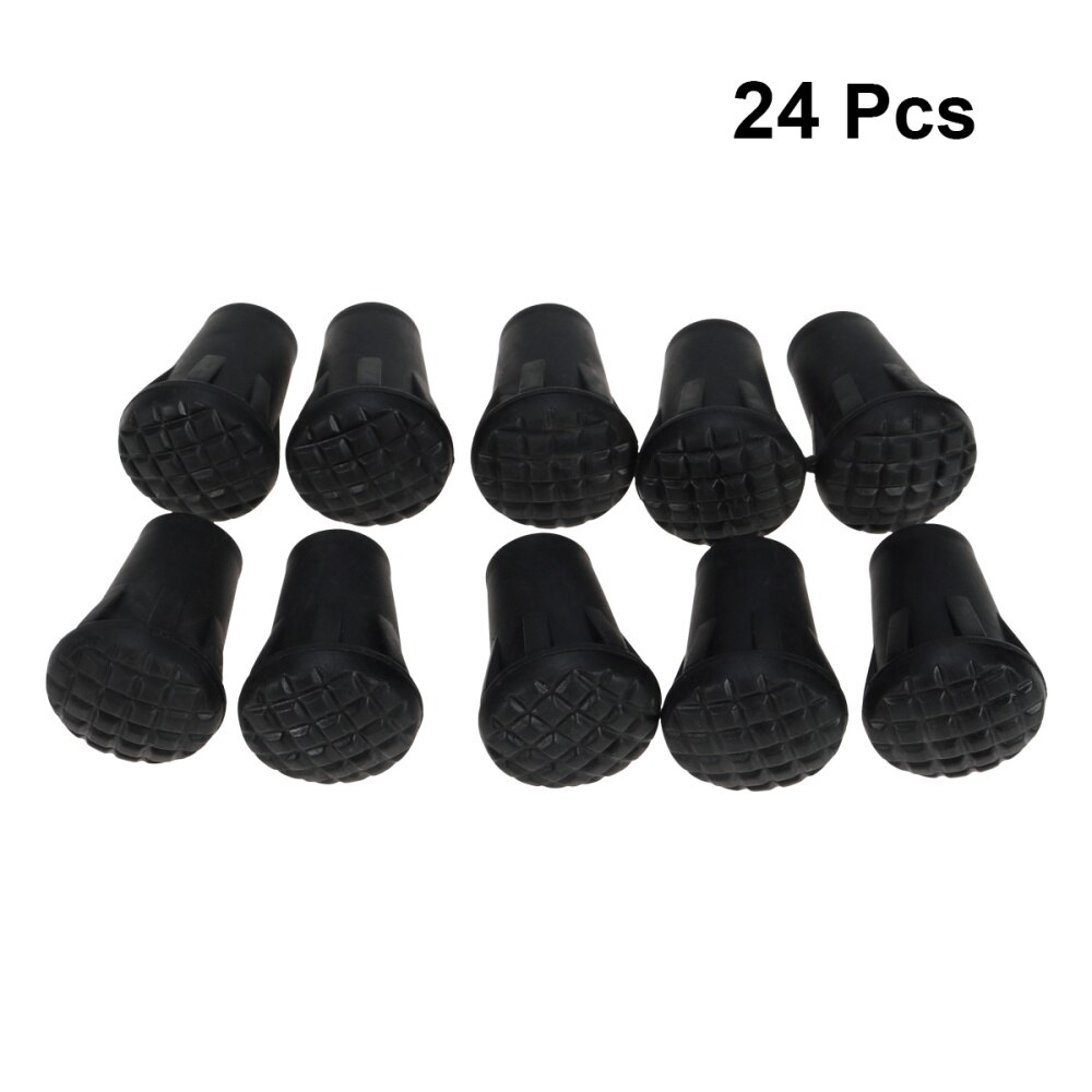 24pcs Outdoor Trekking Pole Accessories Foot Cover Pole Tip Protectors Hiking Stuff Absorbing Adds Grip Traction Stability (Blac