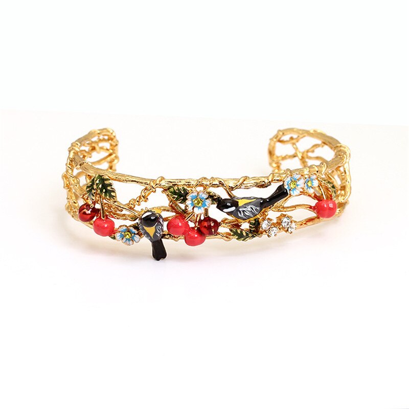 arrivals open bracelet enamel glazed oriole bird cherry orchard bracelet sweet