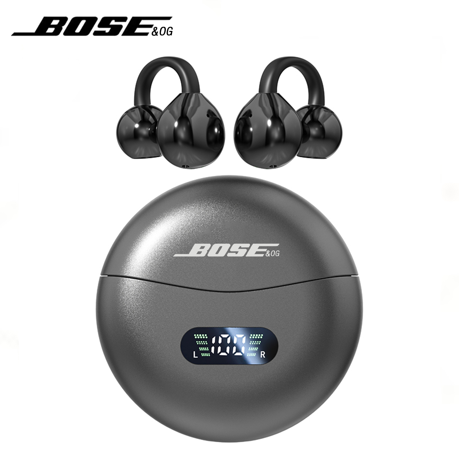 BOSE&OG M79 Bluetooth Earphones Clip-On Earbuds LED Bluetooth 360° Clip-On Sport Wireless Earphones Long Battery Life Non-In-Ear: WHITE