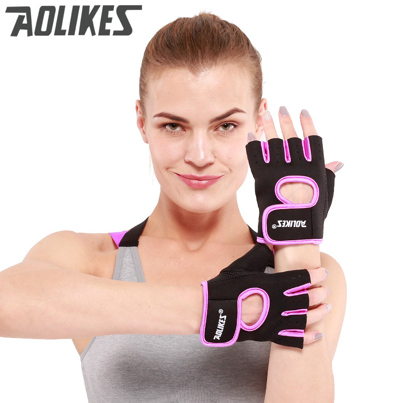 Männer &amp; Frauen Gym Halbe Finger Handschuhe Sport Fitness Übung Training Handgelenk Silikon Anti-slip Widerstand Gewichtheben Handschuhe: 1678purple / M