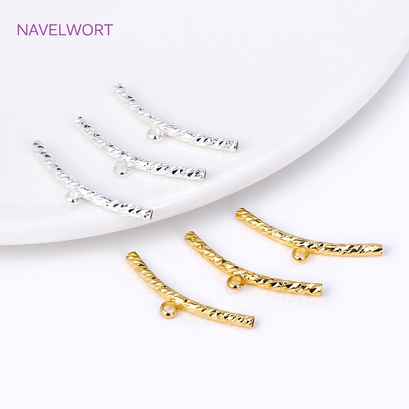 2mm*25mm 18K Gold Plated Corrugated Curved Long Tube Beads Connectors Bails For DIY Jewelry Making Bracelet Necklace Accessories