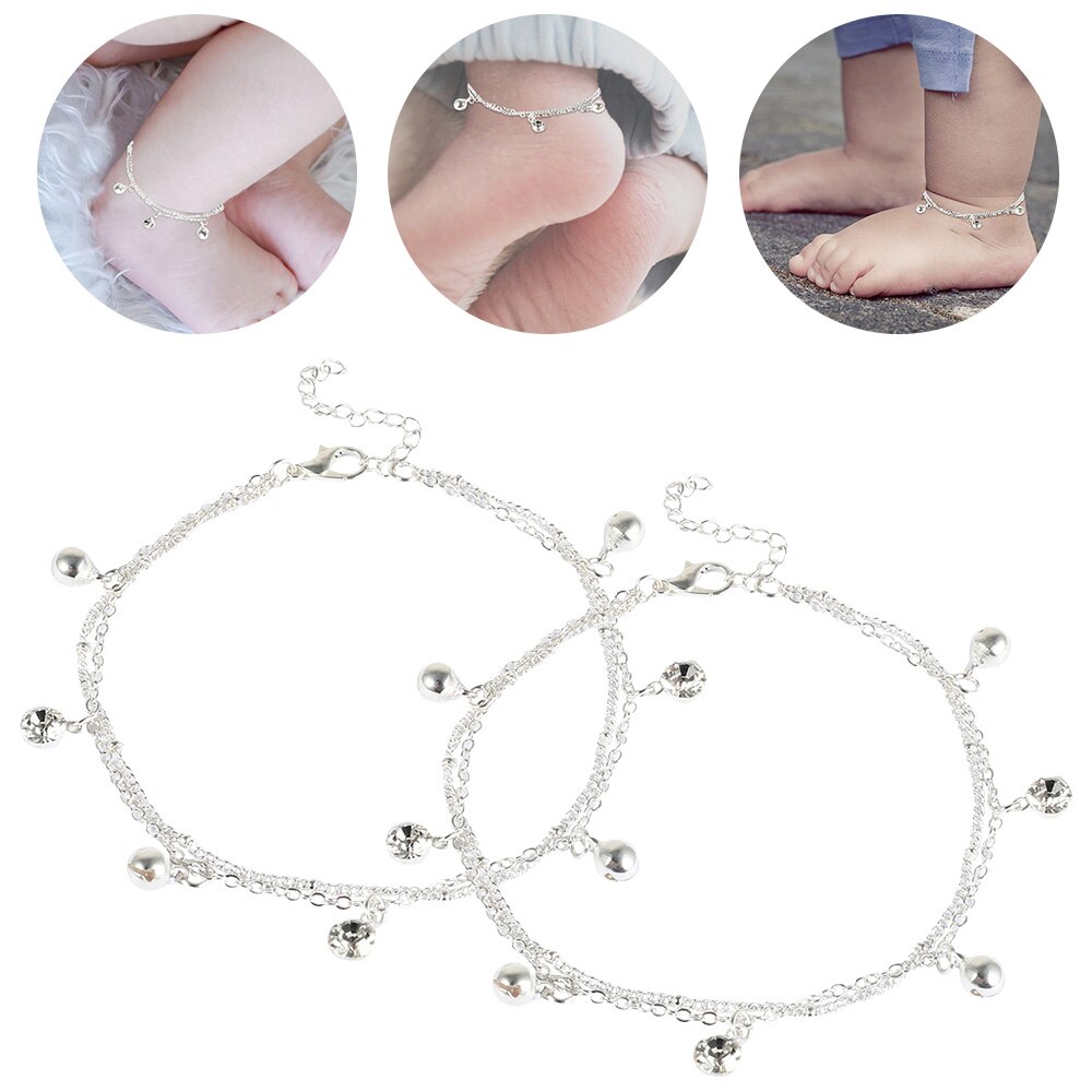 Pulsera tobillera de bebé, pulsera de tobillo con cuentas de piedra blanca para el pie, pulsera de pierna de Metal para bebé