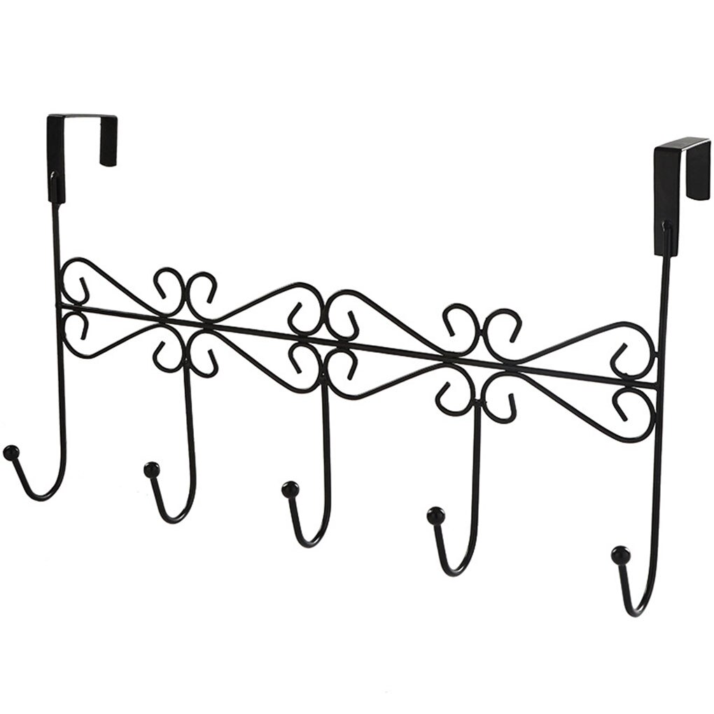 Over Door Hanger Rack with 5 Hooks Decorative Metal Coat Hat Holder for Home Office: Black