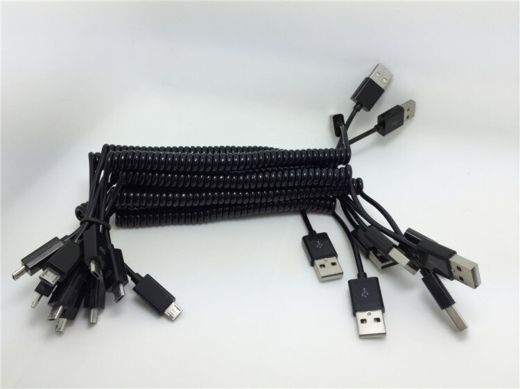 2pcs/lot 1M Micro Usb Spring Coiled Cable Extension portable retractable usb Data Charger Cables for Samsung Galaxy S2 S3 i9300