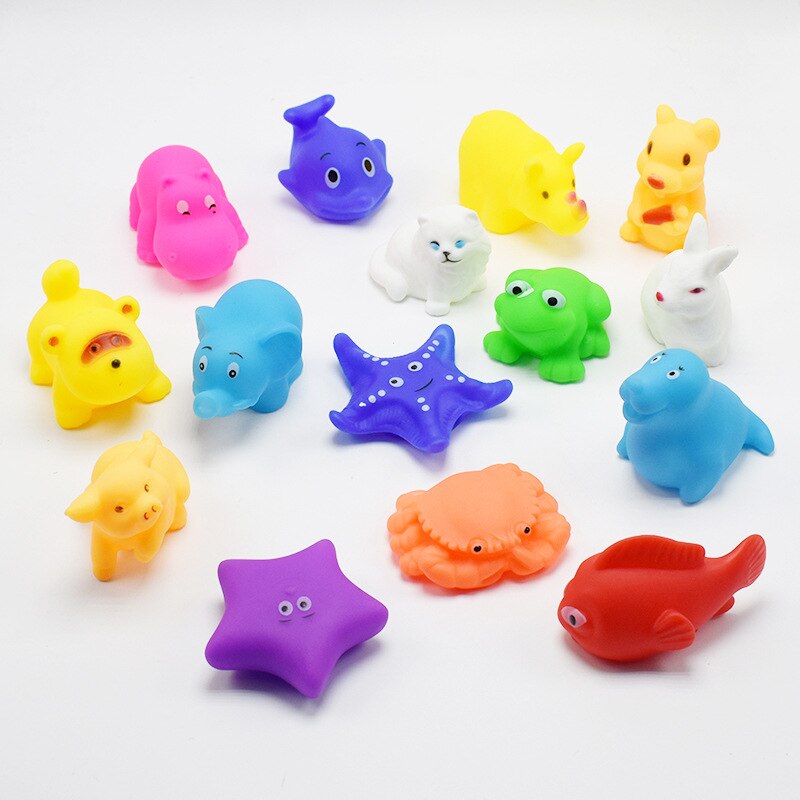 10 Pcs Mixed Animals Swimming Water Toys Colorful Soft Floating Rubber Squeeze Sound Squeaky Bathing Toy For Baby Bath Toys