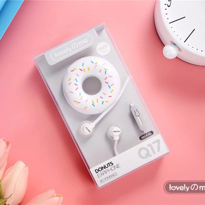 Cute Donuts Macarons Earphones 3.5mm in-ear Stereo Wired Earbuds with mic Earphone Case for Kids iPhone Xiaomi Girls MP3: white with package