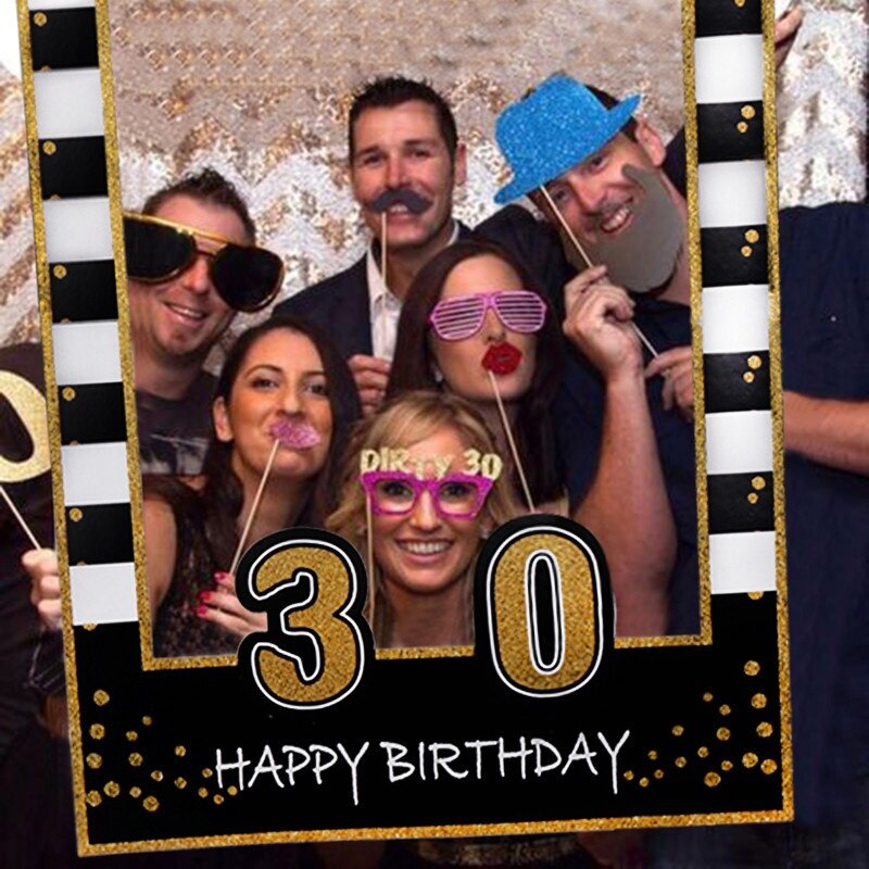 Marco de fotomatón para selfis de cumpleaños, accesorios de 1/16/21/25/30/40/50/60 años de edad, foto de cumpleaños para adultos, suministros para de boda, 68x48cm
