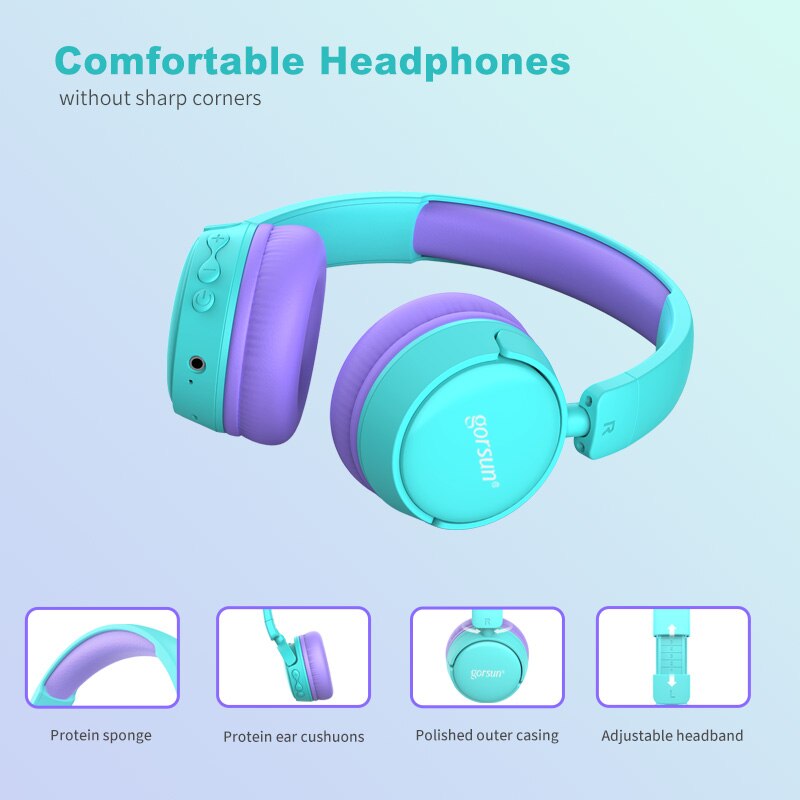 Gorsun Draadloze Kids Hoofdtelefoon Met 85dB Volume Regulator, opvouwbaar Bluetooth Stereo Over-Ear Kids Headsets Voor Jongens En Meisjes