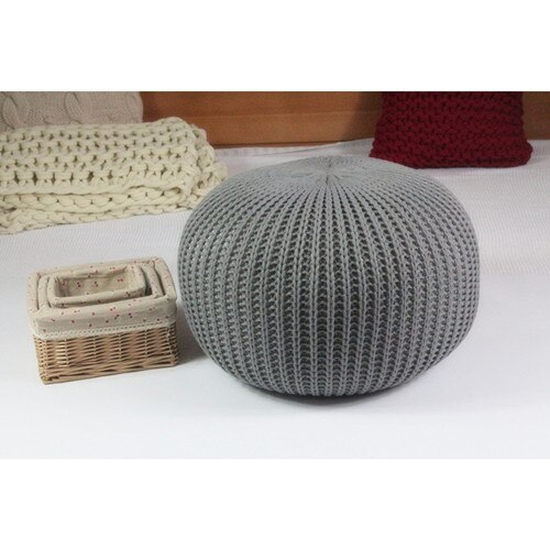 Coussin rond en laine tricoté à la main, POUF de sol, POUF: Gray