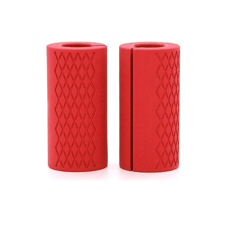 Weightlifting Barbell Grip Fitness Thick Dumbbell Bar Handle Pull Up Support Silicon Anti-Slip Protect Pad For Body Building Men: Red( 1 Pair ) / 12.5cmX2.5cm