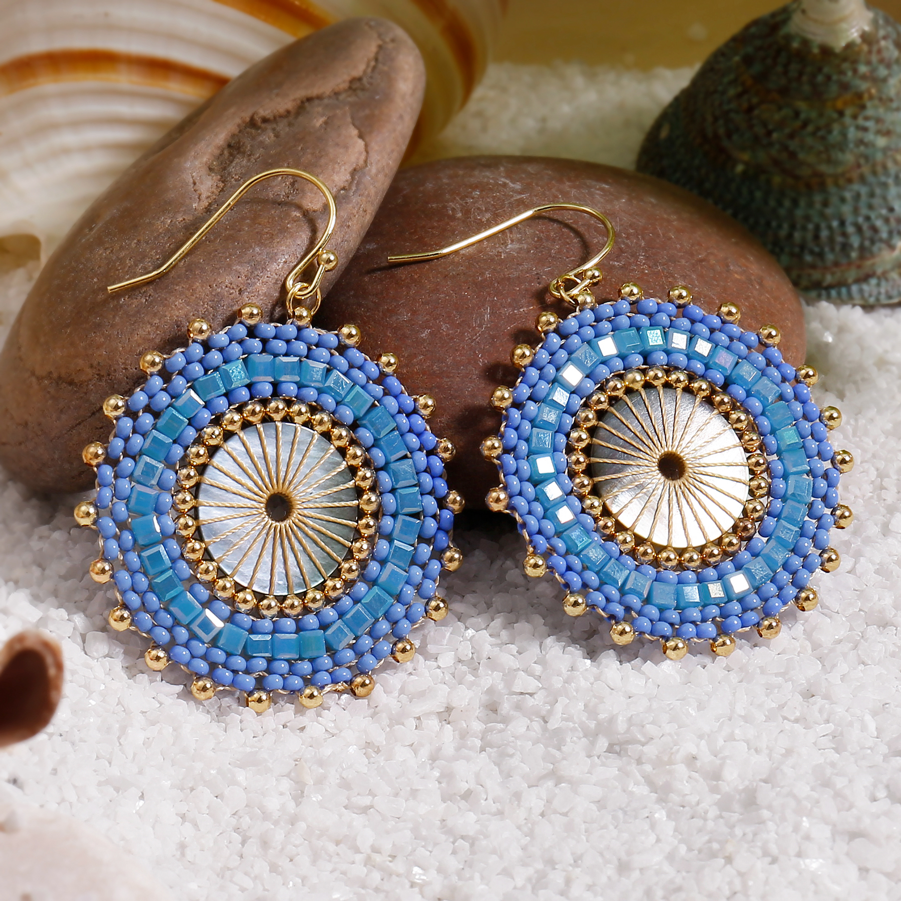 Badu-pendientes colgantes con cuentas redondas de colores para mujer, aretes grandes de cristal hechos a mano con cuentas bohemias, de joyería