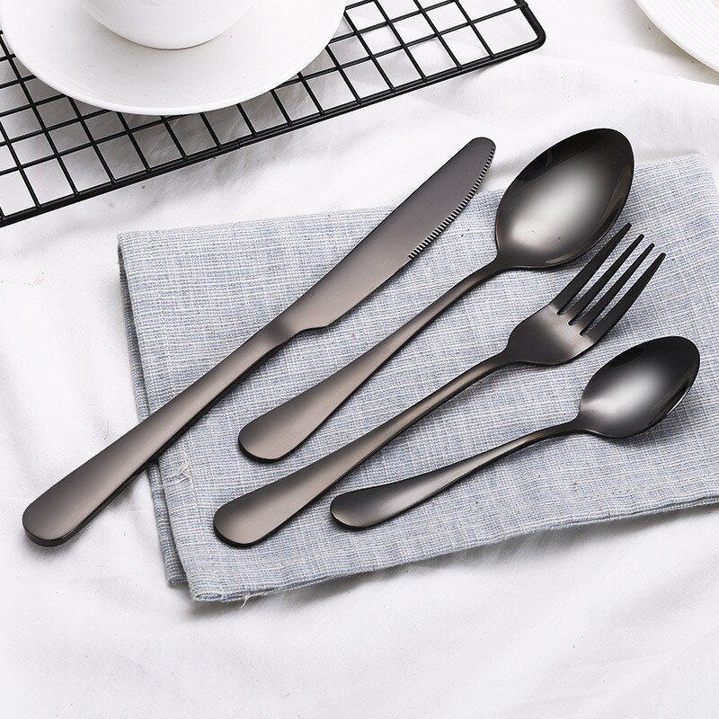 Regenboog Bestek Sets Vork Lepel Mes Set Koreaanse Keuken Servies 18/10 Rvs Zilverwerk Set Bestek Messen Sets: black