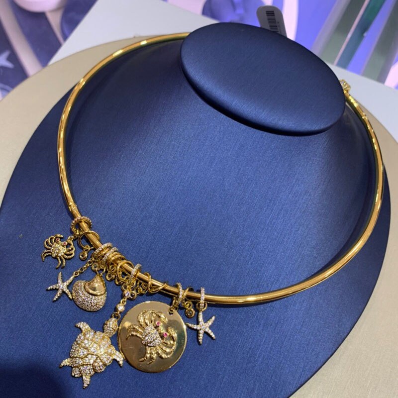 UMGODLY Gold Color Sea Creatures Choker Necklace with Charm Crab Turtle Shell Star Zircon for Women Jewelry