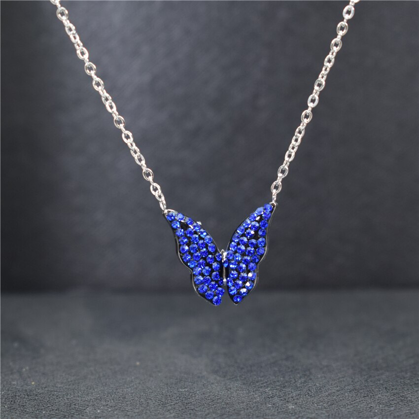 Unique Stainless Steel Gold Chain CZ Blue Butterfly Necklace For Women Bijoux Femme Pineapple Choker Necklaces Birthday BFF: Platinum Blue 2