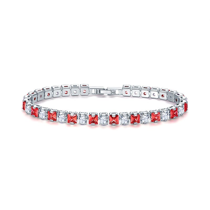 UMODE 0.25ct Cancella Piazza Cubic Zirconia Bracciale Tennis per le Donne Degli Uomini di Cerimonia Nuziale Dei Monili di Lusso 0.16 pollici Femme Moda UB0178A: Red / 17 centimetri