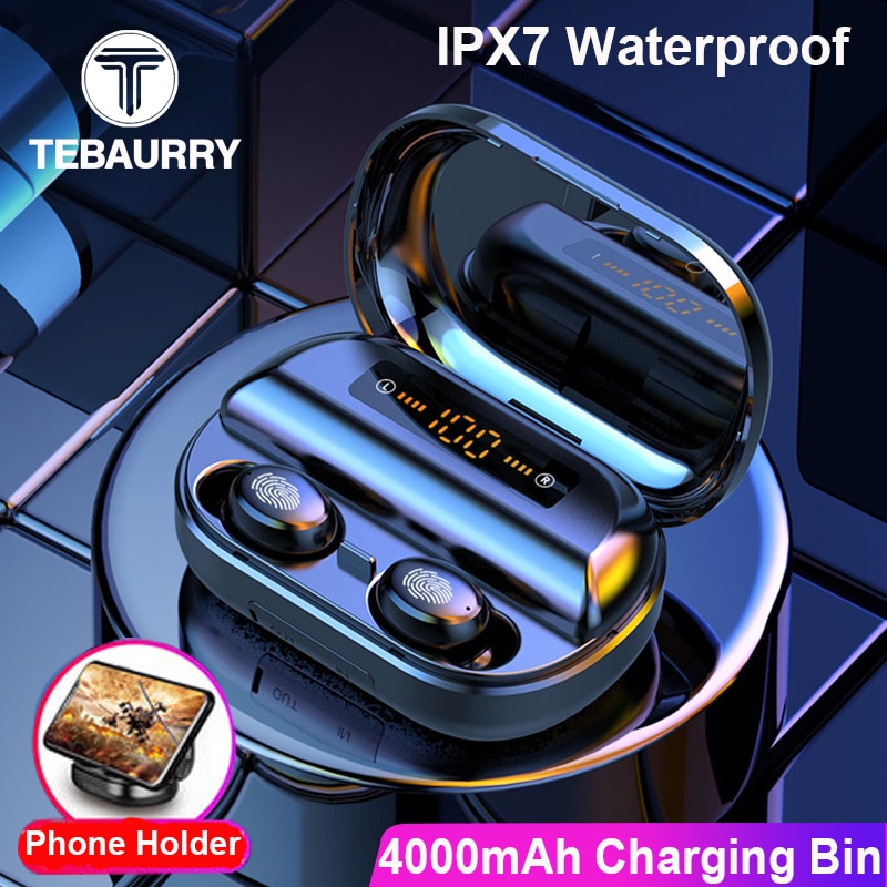 4000mAh TWS Bluetooth Oortelefoon 5.0 9D Stereo Draadloze Hoofdtelefoon Touch Control IPX7 Waterdichte Draadloze Koptelefoon Power Bank