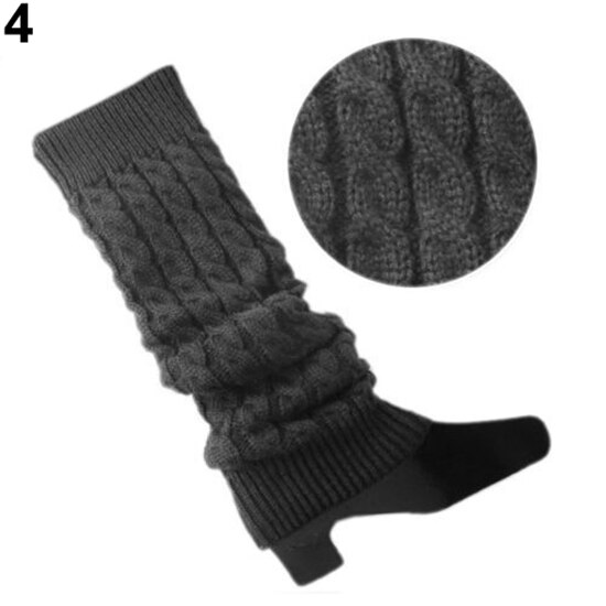 Salg！！ dame & #39 ;s hæklet kabelstrik flettet vinterbenvarmere støvlemanchetter toppers sokker: Mørkegrå
