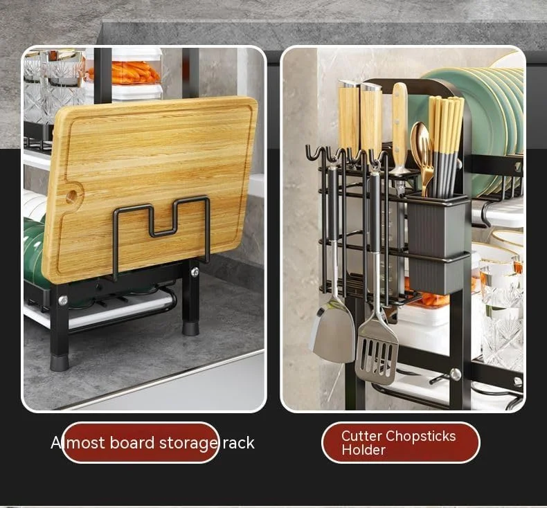 2-laags roestvrijstalen schoteldroogrek Compacte keukenorganizer met plaathouder Ruimtebesparende aanrechtopslag voor ruimtes