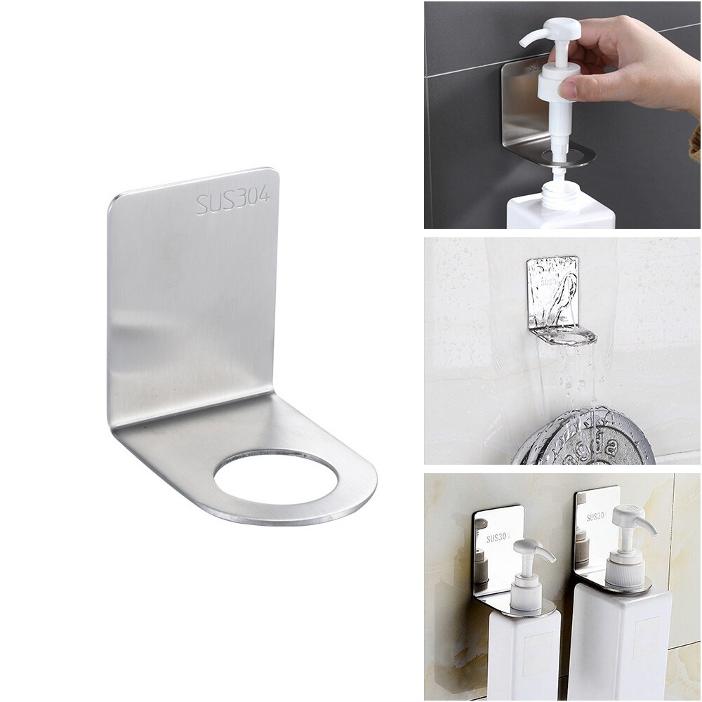 Punch-Free Stainless Steel Wall Mount Soap Shower Dispenser Bottle Holder Hook Hanging Hanger Rack Bathroom Home Organizer