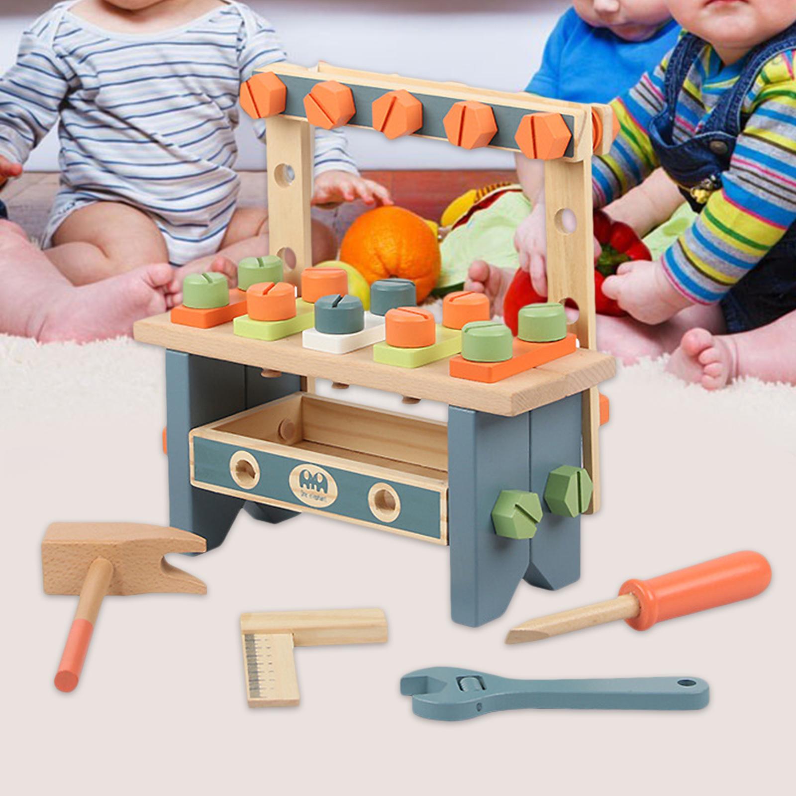 Set da banco da lavoro per Mini attrezzi da gioco in legno per bambini, Kit di giocattoli da costruzione finti di giocare