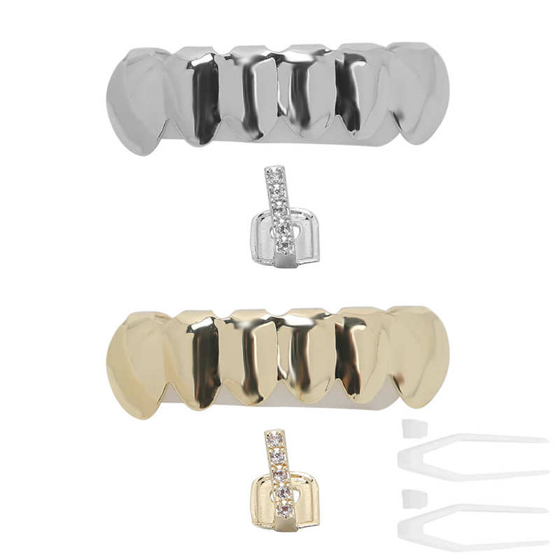 Hip Hop False Upper Lower Teeth Set Reusable Halloween Festival Teeth Decoration Brace